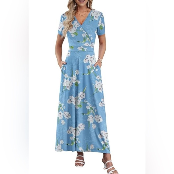 Floral‎ Blue Maxi Dress Plus Size 3XL - Picture 1 of 8
